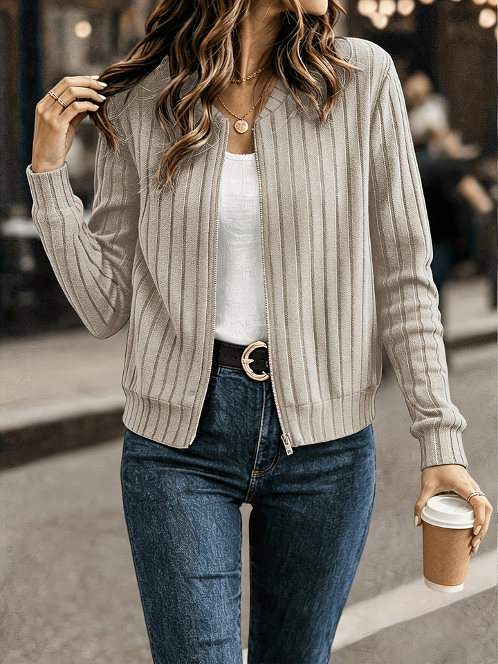 Ribbed Zip Front Jacket | Valenira