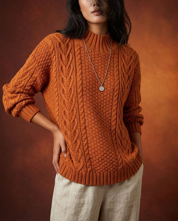 Mock Neck Cable Sweater