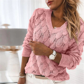 Scalloped Pointelle V-Neck Sweater