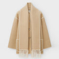 Fringed Scarf Wrap Coat in Light Gray | Valenira