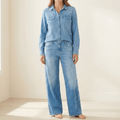 Denim-Look Wide-Leg Pajama Set