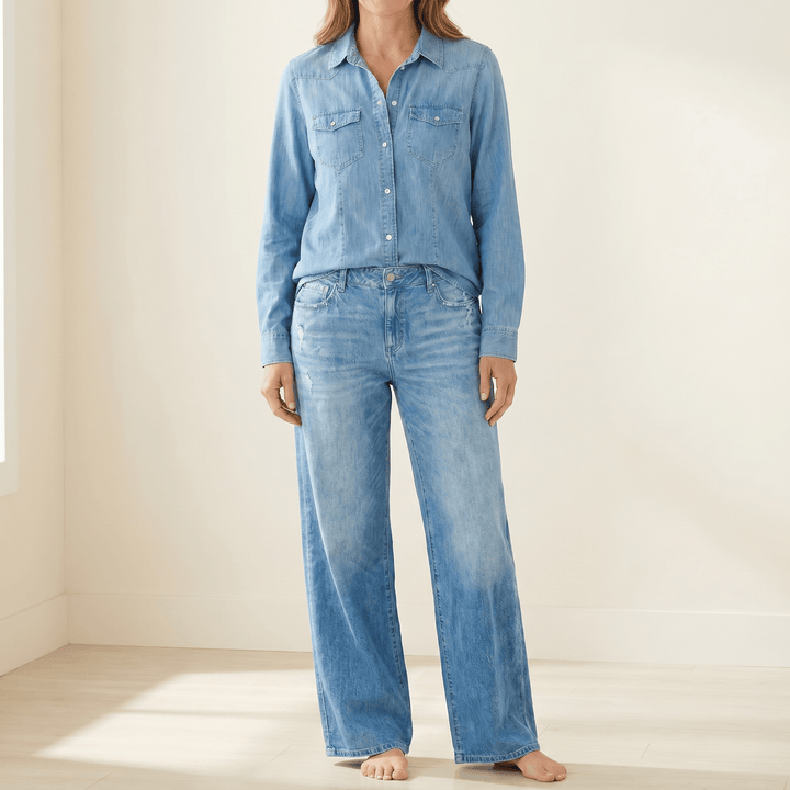 Denim-Look Wide-Leg Pajama Set