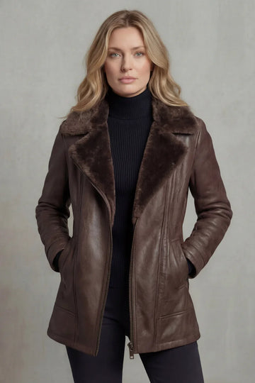Shearling Collar Leather Jacket