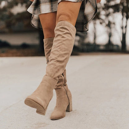 Slouch Knee High Boots in Beige | Valenira