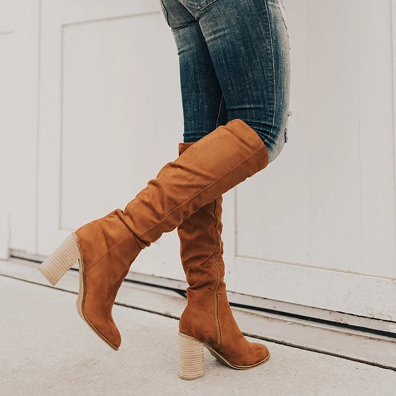 Slouch Knee High Boots in Brown | Valenira