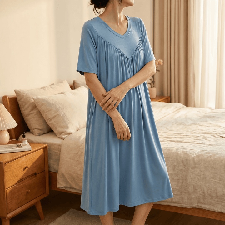 Pleated Yoke Modal Sleep Dress