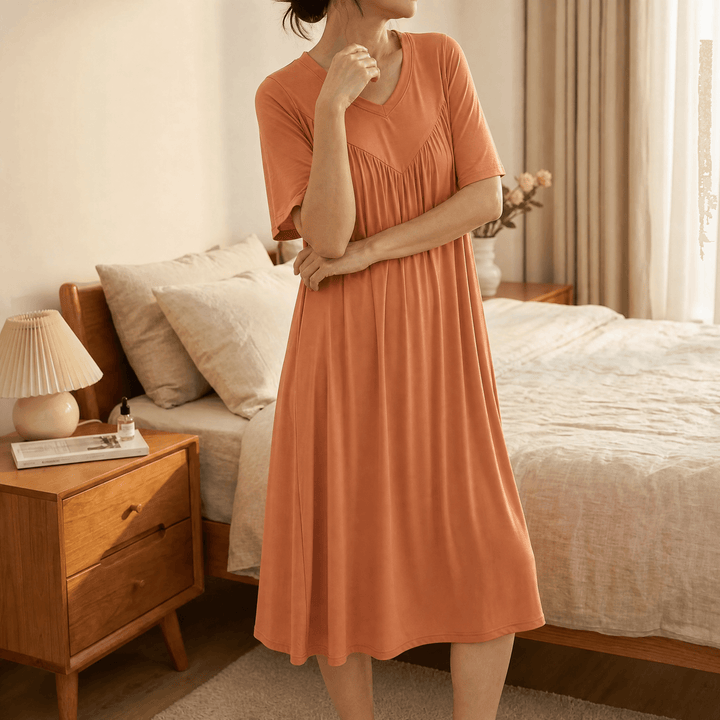 Pleated Yoke Modal Sleep Dress