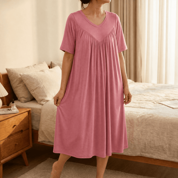 Pleated Yoke Modal Sleep Dress