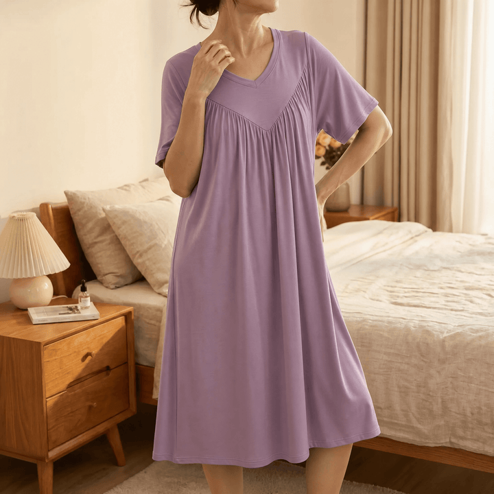 Pleated Yoke Modal Sleep Dress