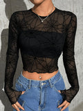 Spiderweb Mesh Crop Top in Black | Valenira
