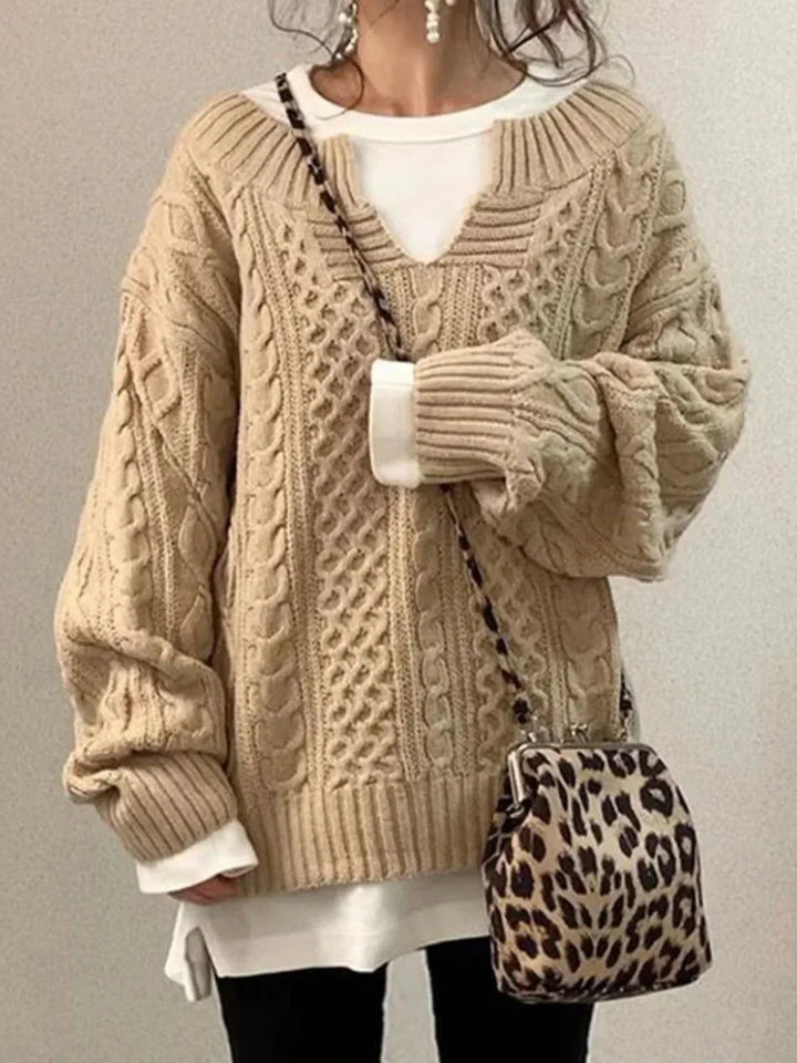 Split Neck Cable Sweater | Valenira