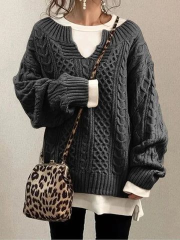 Split Neck Cable Sweater