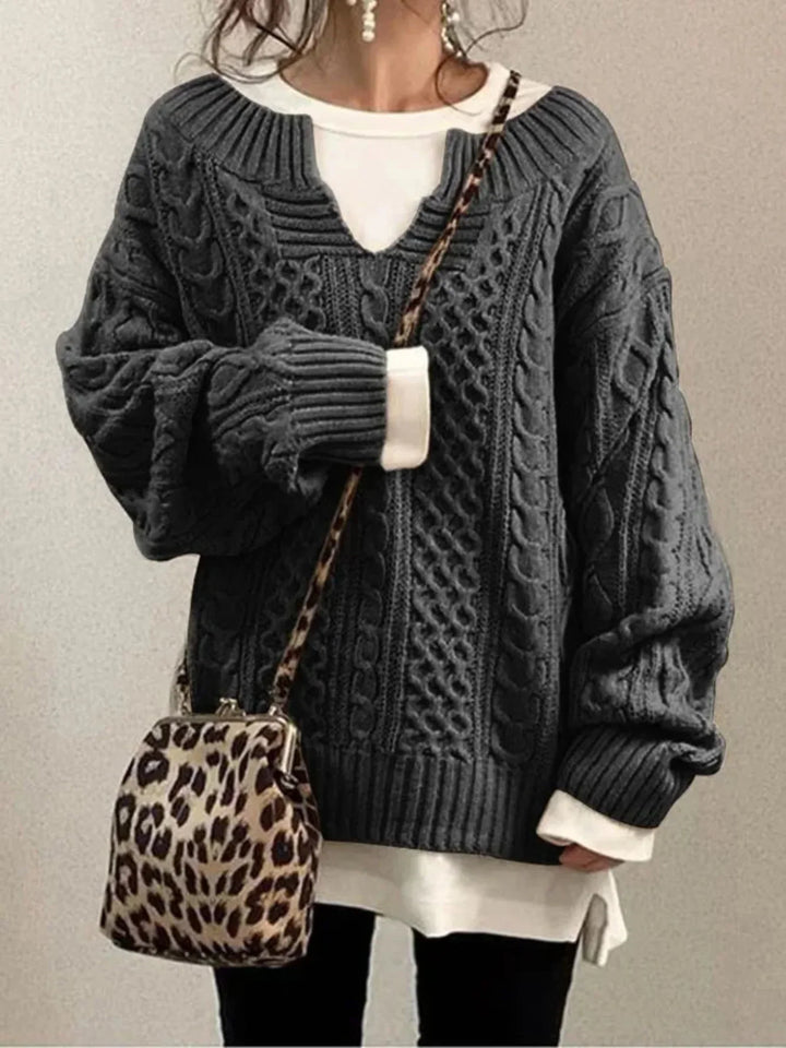 Split Neck Cable Sweater | Valenira