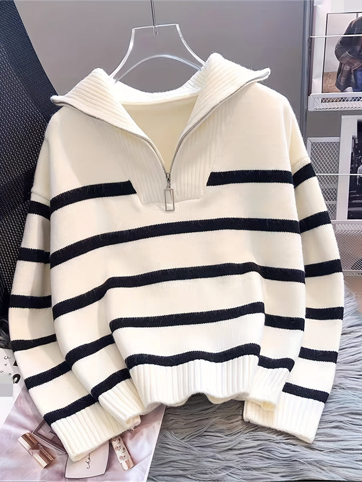 Striped Quarter Zip Sweater in Blue | Valenira