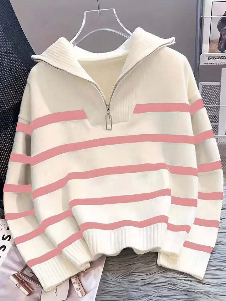 Striped Quarter Zip Sweater | Valenira