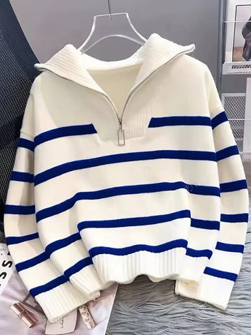 Striped Quarter Zip Sweater
