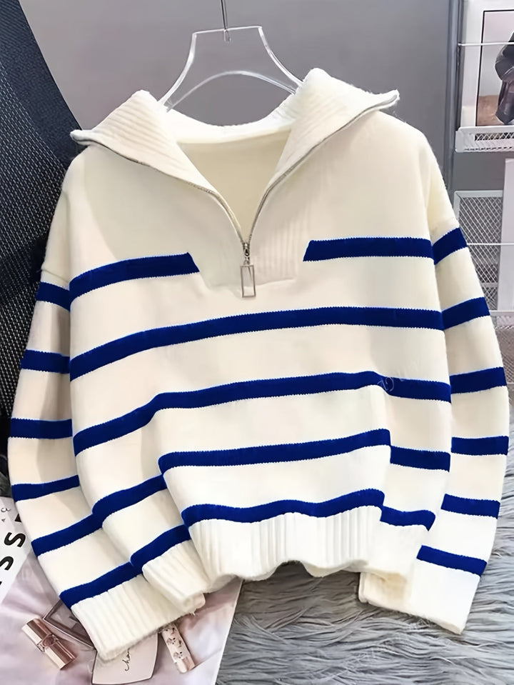 Striped Quarter Zip Sweater | Valenira