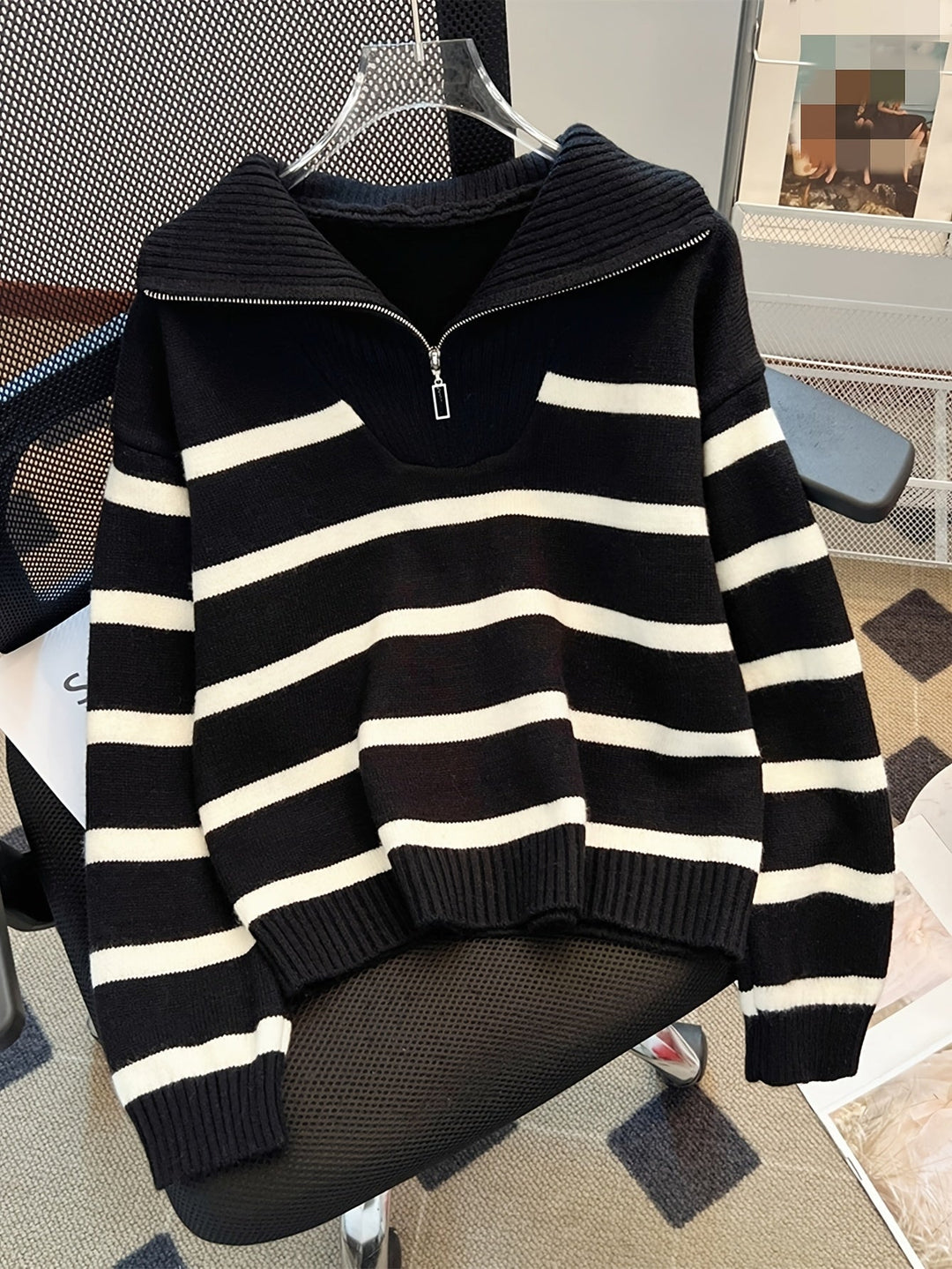 Striped Quarter Zip Sweater | Valenira