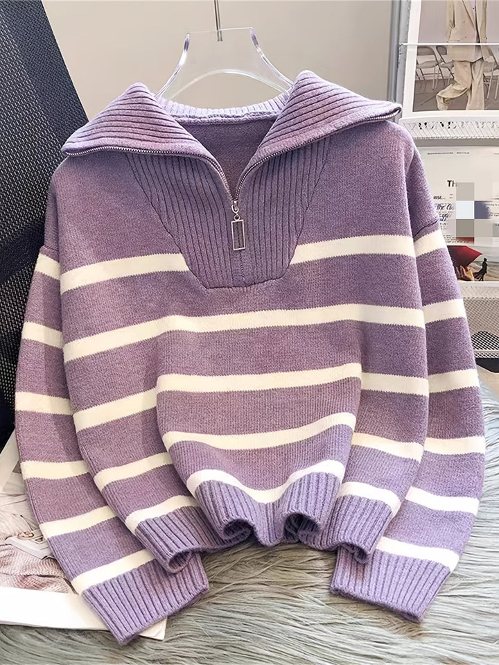 Striped Quarter Zip Sweater | Valenira
