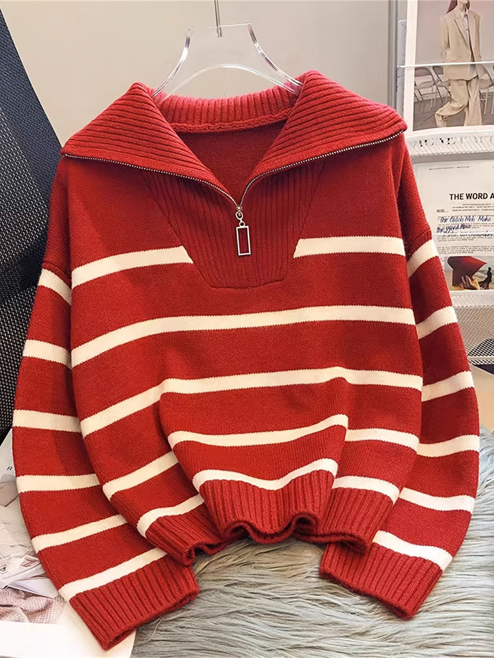 Striped Quarter Zip Sweater | Valenira