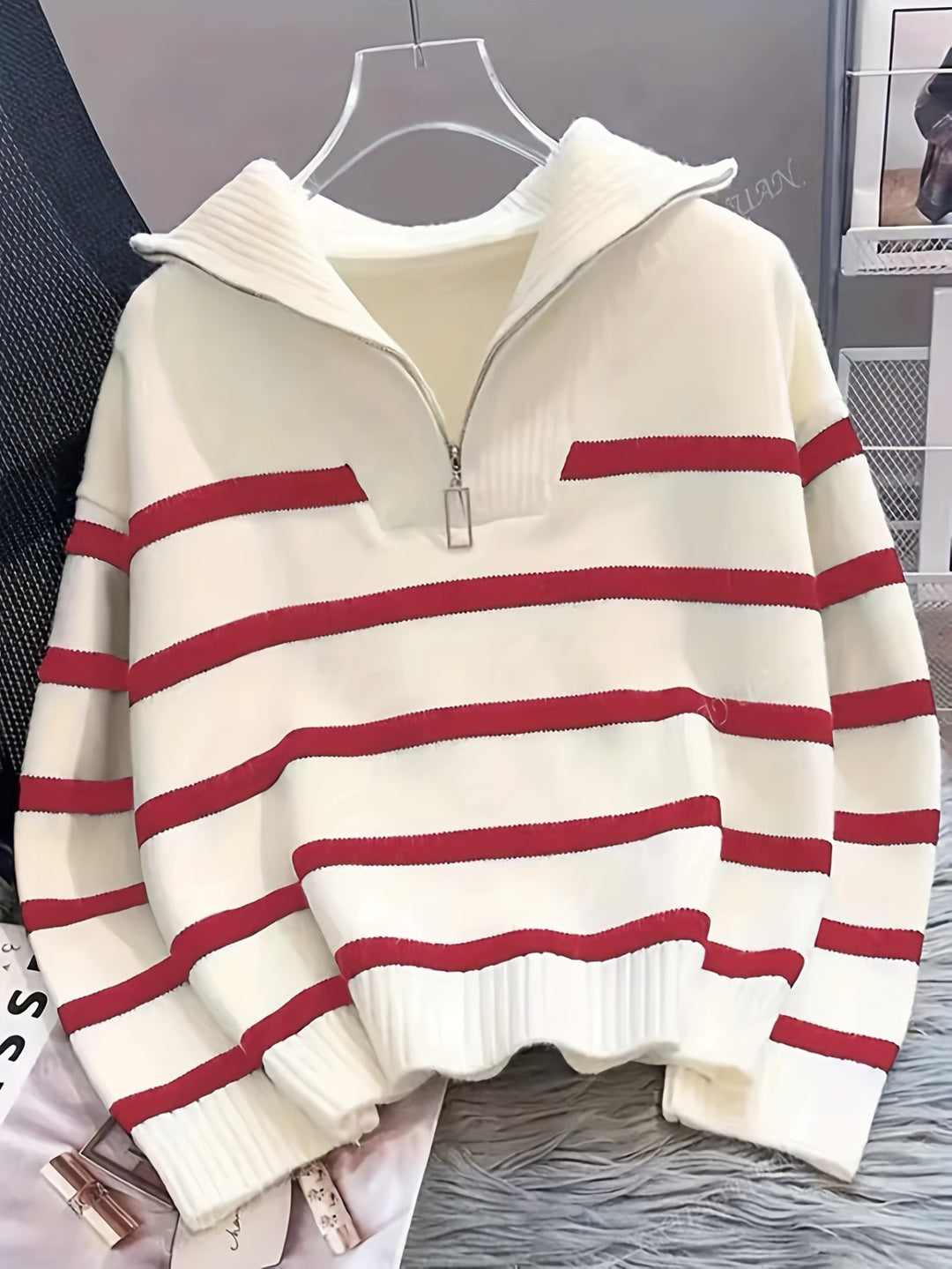 Striped Quarter Zip Sweater | Valenira