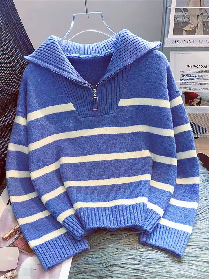 Striped Quarter Zip Sweater | Valenira
