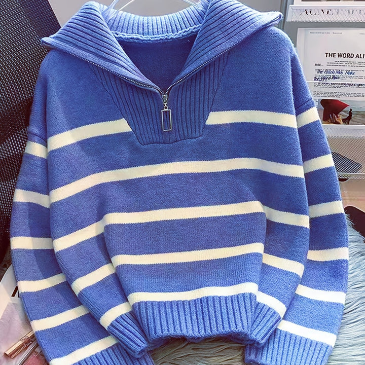 Striped Quarter Zip Sweater | Valenira