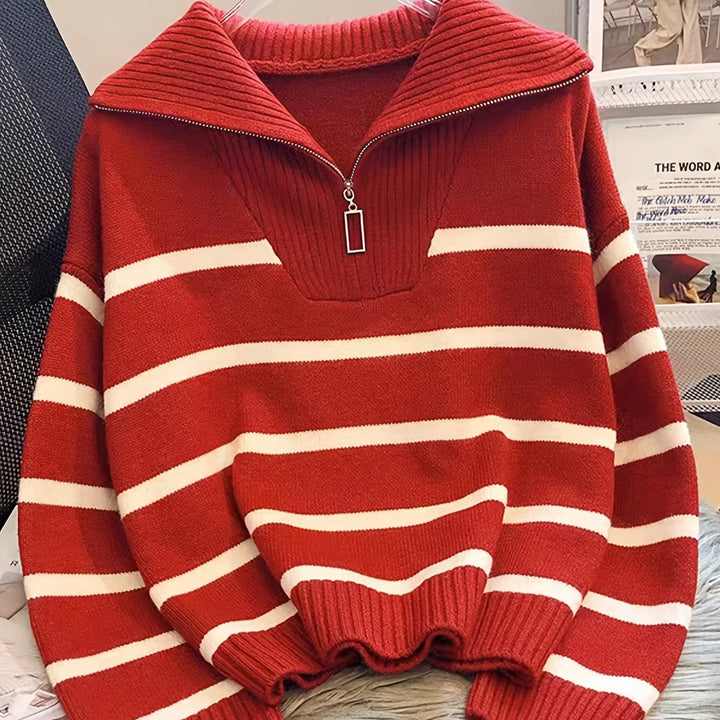 Striped Quarter Zip Sweater | Valenira