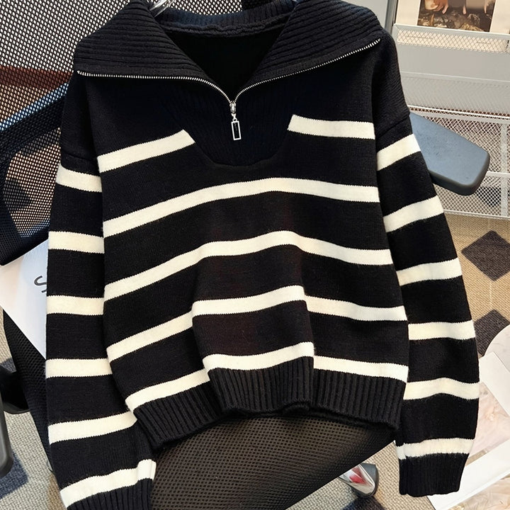 Striped Quarter Zip Sweater | Valenira