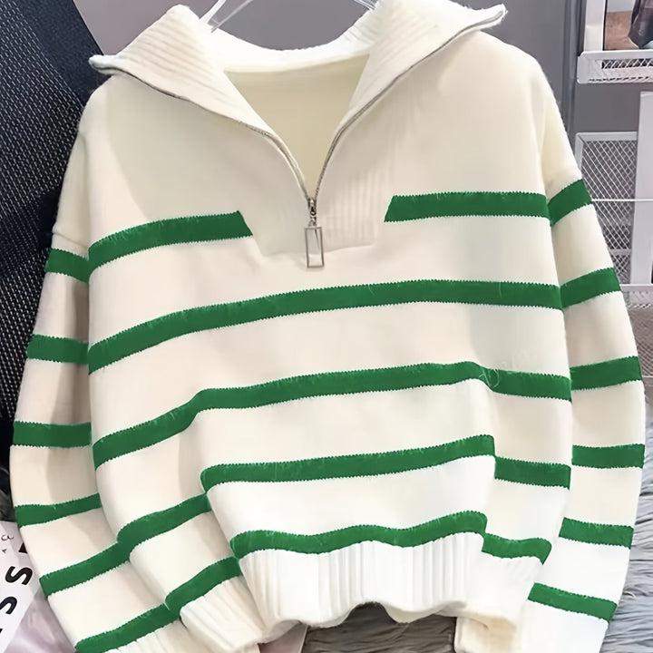 Striped Quarter Zip Sweater | Valenira