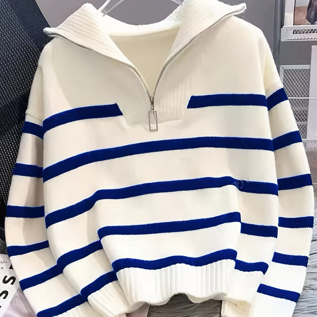 Striped Quarter Zip Sweater | Valenira