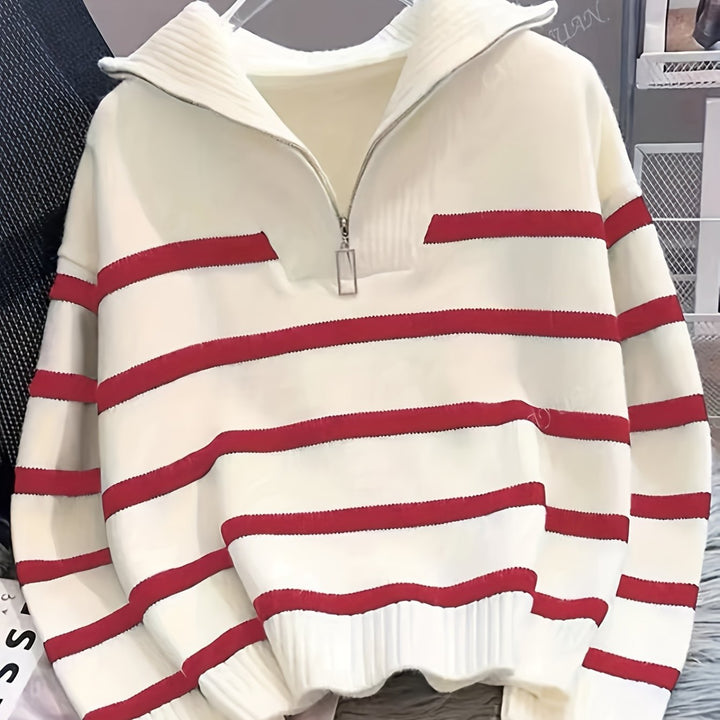 Striped Quarter Zip Sweater | Valenira