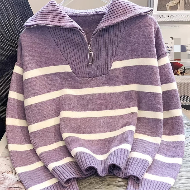 Striped Quarter Zip Sweater | Valenira