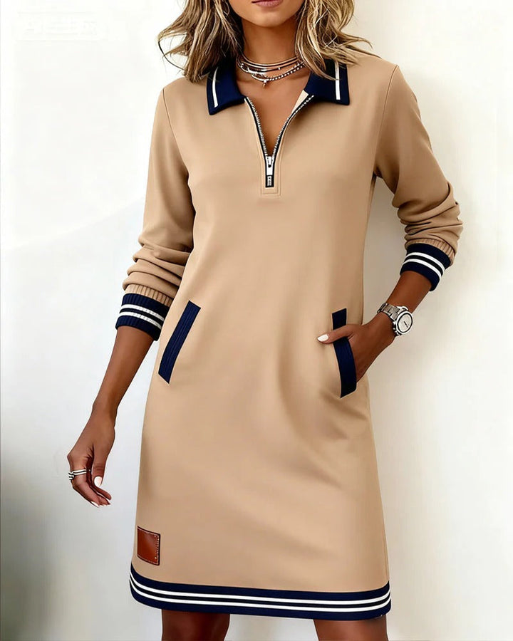 Striped Trim Polo Dress | Valenira
