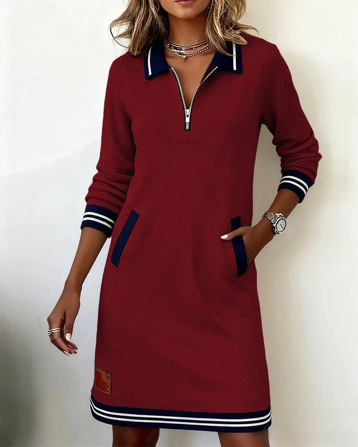 Striped Trim Polo Dress | Valenira