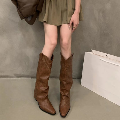 Studded Slouch Knee Boots in Dark Brown | Valenira