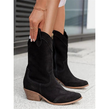 Suede Western Boots in Black | Valenira