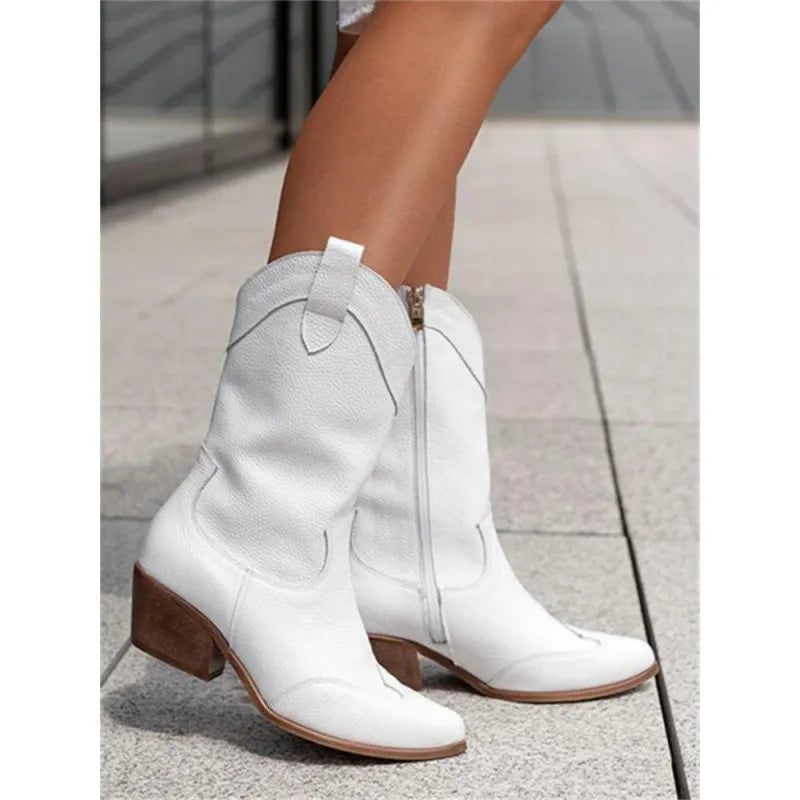 Suede Western Boots in White | Valenira