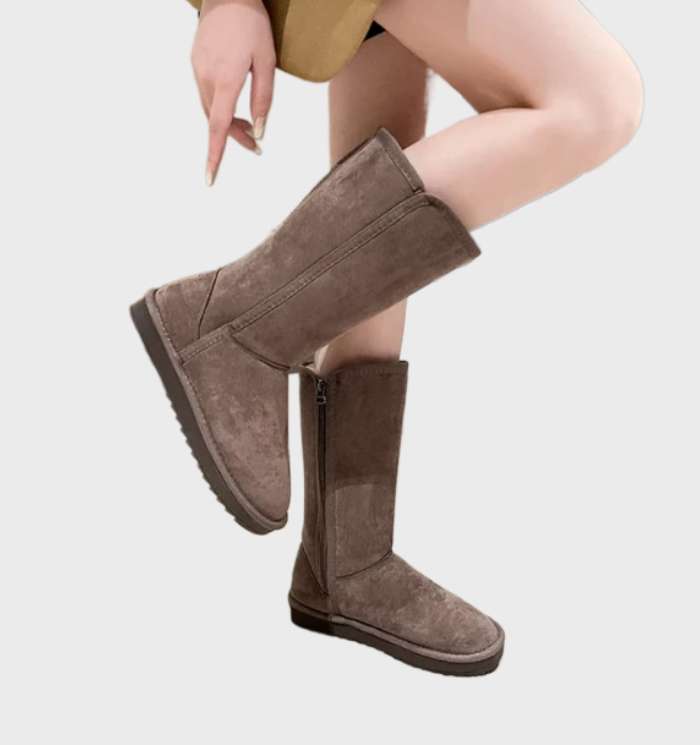 Tall Fleece Lined Boots in Beige | Valenira