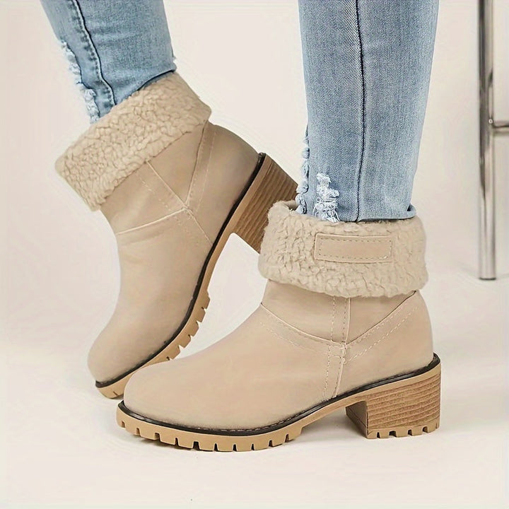 Teddy Cuff Ankle Boots in Beige | Valenira