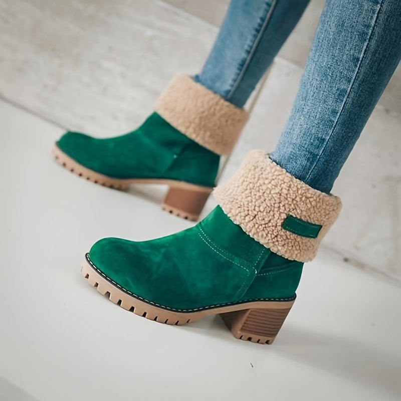 Teddy Cuff Ankle Boots in Green | Valenira