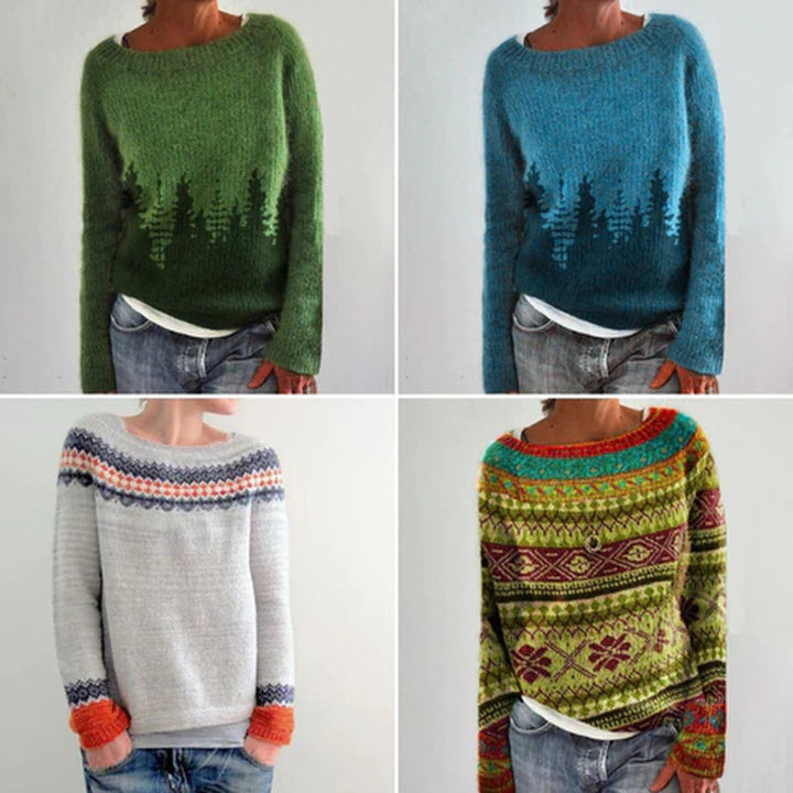 Four colourways of the knit pullover shown side by side