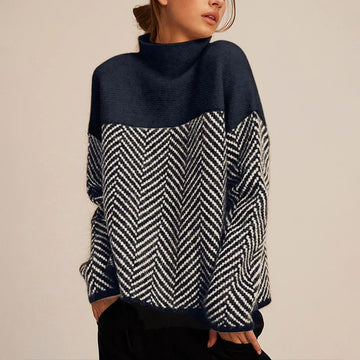 Two Tone Herringbone Turtleneck