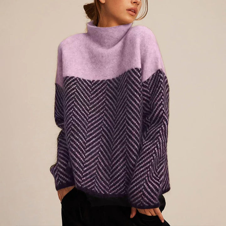 Two Tone Herringbone Turtleneck in Purple | Valenira