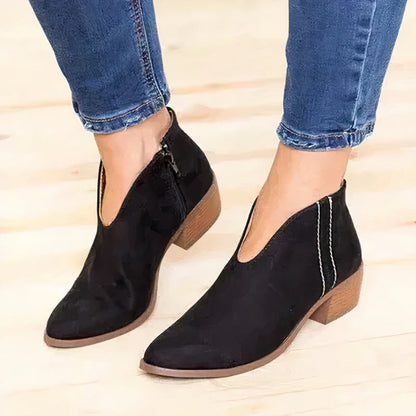 V Cut Ankle Boots in Black | Valenira