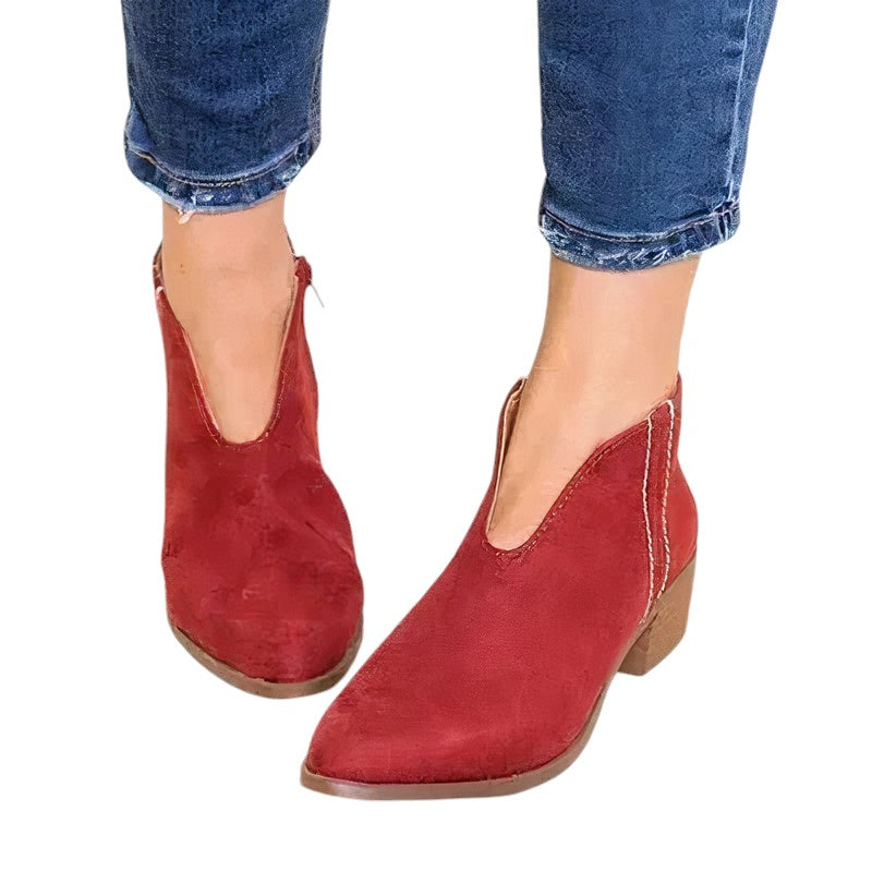 V Cut Ankle Boots in Red | Valenira