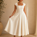 Square Neck Fit and Flare Midi Dress
