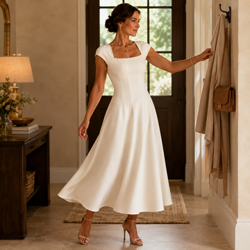 Square Neck Fit and Flare Midi Dress