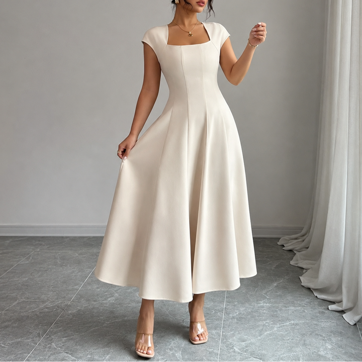 Square Neck Fit and Flare Midi Dress