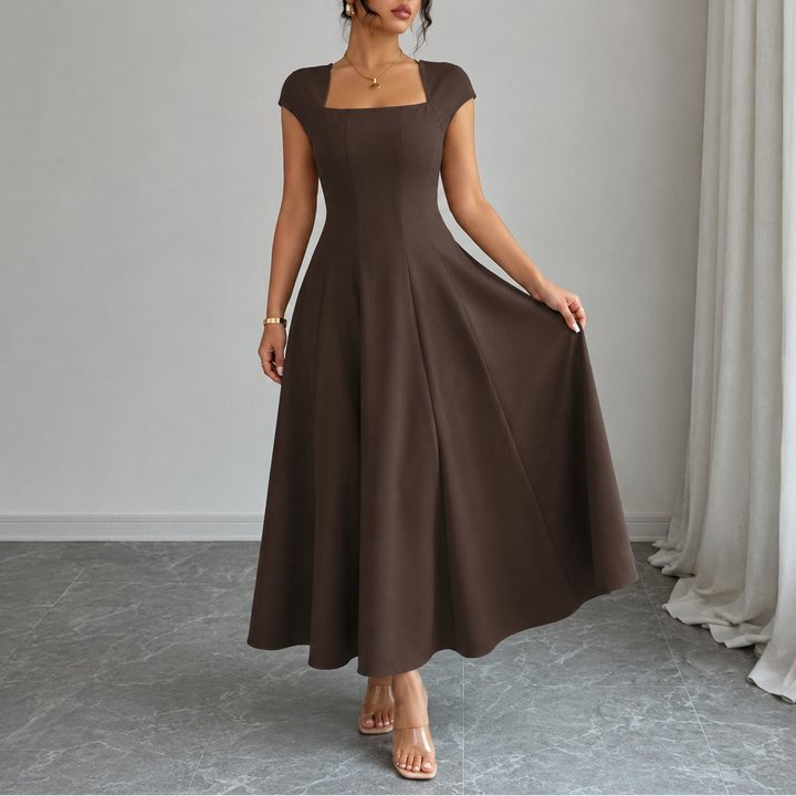 Square Neck Fit and Flare Midi Dress